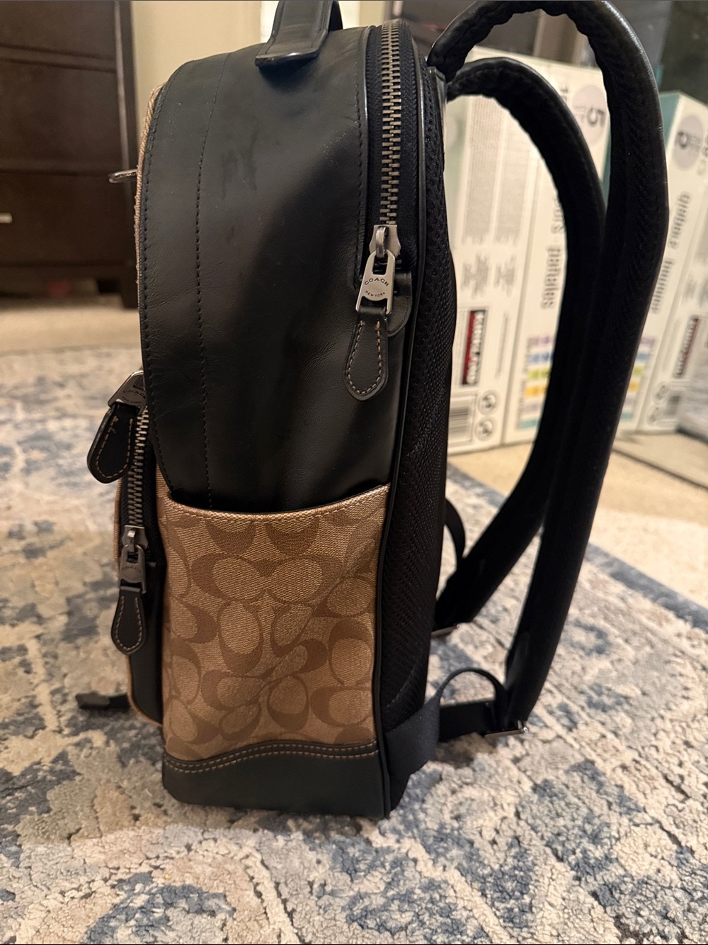 Coach Signature Monogram Brown Stripe Men's Backpack - Picture 4 of 12
